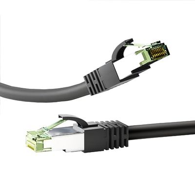 goobay 66727 RJ45 Patch Cable with CAT 8.1 S/FTP Raw Cable / RJ45 Connector / 8K Gaming PS5 Playstation 5/2,000 MHz/OFC Network Cable/Black/LAN Cable 15 m