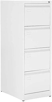 Pack 4 - OFITURIA ® Archivador Metálico Tipo Bisley Organizativo De Oficina Blanco con 4 Cajones para Carpetas DIN A4 Y Folio, Documentos con Llave, 132 X 46 X 62 (4 Unidades, Blanco 4 Cajones)