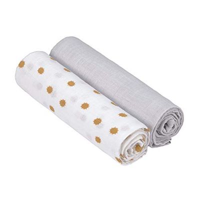LÄSSIG Bébé Couverture de puériculture Drap de puériculture Lot de 2 en coton 120 x 120 cm/ Swaddle & Burp Blanket XL Adventure Dragonfly