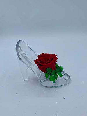Scarpetta di Cristallo con Rosa Rossa Stabilizzata Fresca su base di ortensie
