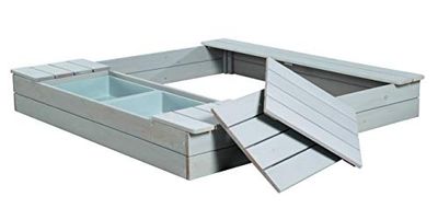 roba Sabbiera per Bambini - per Esterno / Giardino - 4 Sedute Rimovibili - 2 Vasche di Plastica per Riporre Giocattoli e Colori - Legno Grigio