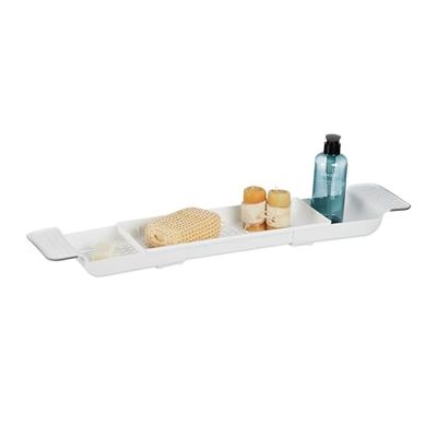 Relaxdays extraíble Bandeja para Bañera, Extensible 55,5-78 cm, Plástico, Agujeros de Drenaje de Agua, Antideslizante, Blanco