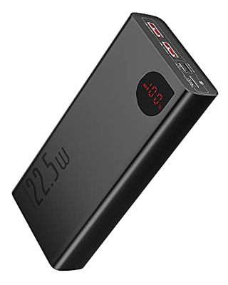 Baseus Batterie Externe 20000mAh, Power Bank 22,5W USB C Chargeur Portable Grande Capacité Rapide avec 3 Ports USB Sortie & Ecran LCD pour iPhone 12 11 XS Pro Max Mini Samsung Huawei et Autres- Noir