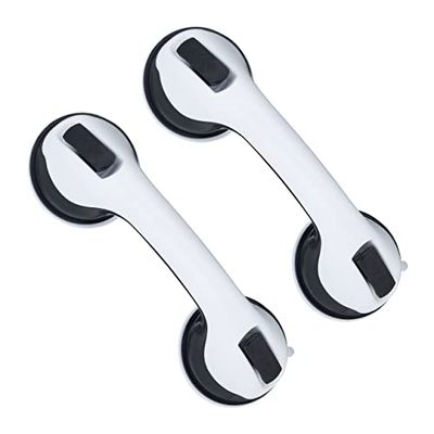 Relaxdays Maniglia con Ventosa, Set da 2, per 70 kg, Supporto Vasca e Doccia da Bagno, Anziani e Disabili, Bianco Nero