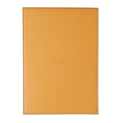 RHODIA 118168C - Case Clipboard + Stapled Notepad No. 16 Orange - A5 - Small Squares - 80 Detachable Sheets - White Clairefontaine Paper 80 g/m - Pencil Holder - Faux Leather, 155 x 223 mm