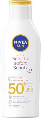 NIVEA SUN Sensitiv Protezione immediata solare SPF 50+, crema solare con SPF 50+, per pelli sensibili, protezione solare impermeabile e senza profumo, per allergie solari (200 ml)