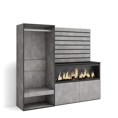 Skraut Home | Aparador | con Almacenamiento | 167x145x35 cm | Dormitorio, habitación | Chimenea eléctrica XXL | Vestidor Abierto | Estilo Moderno | Cemento