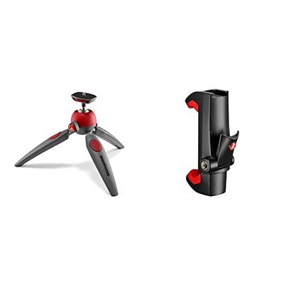 Manfrotto MTPIXIEVO-RD Treppiedi da Tavolo a 2 Sezioni, Rosso & Mcpixi Attacco Universale Per Smartphone, Versione Pro, Nero, 3.9 x 9.3 x 14.7 cm; 41 grammi