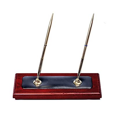 Dacasso Pen Stand, Wood, Rosewood and Black Leather, 23.5 x 10.79 x 22.86 cm