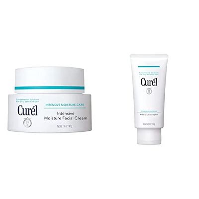 Curel Intensive Moisturiser Face Cream for Dry, Sensitive Skin, 40g & Makeup Remover Cleansing Oil Gel for Dry, Sensitive Skin, 130ml
