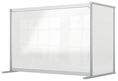 Nobo Divisor de sobremesa acrílico transparente Nobo, barrera de distanciamiento social protectora de libre colocación, sistema de protección y pantalla, Premium Plus 1400x1000 mm 1915495