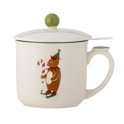 Bloomingville Valentin Gobelet avec couvercle et infuseur à thé, vert, grès, T10 x H 11 cm, 300 ml