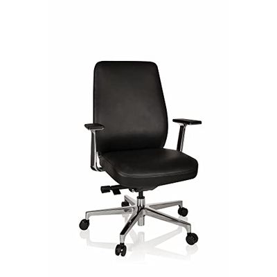 hjh OFFICE 600982 Executive stoel Vermont echt leer zwart bureaustoel ergonomisch met armleuning