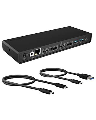 ICY BOX USB 3,0- och USB-C-dockningsstation med 2 HDMI eller 2 DP, 4-vägs USB-hubb, LAN, ljud, svart