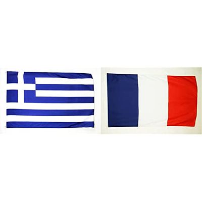 AZ FLAG - Drapeau Grèce - 150x90 cm - Drapeau Grec- Pavillon 110 g & Drapeau France - 150x90 cm - Drapeau Français- Pavillon 110 g