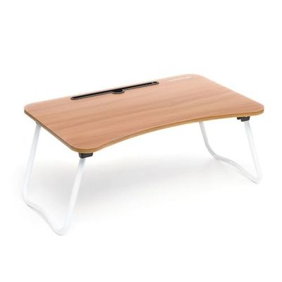 InnovaGoods - Multifunctionele Vouwtafel, Draagbaar en Opvouwbaar, Ideaal voor Laptop, Tekenen, Ontbijt, Met Pennenhouders en Kabelmanagement, Metaal en DMF, Hout en Wit, 60x27x40 cm