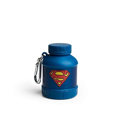 Smartshake Justice League Whey2Go Superman Protein Powder Storage Container 50g – BPA Free Shaker Bottle Funnel for Whey Protein Powder + Protein Shakes 110ml, DC Comics Superman Gifts for Men