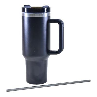 Kögler 13120 - Gobelet Isotherme avec Paille et Anse, 1200 ML, Double paroi, INOX et Plastique, réutilisable, Noir