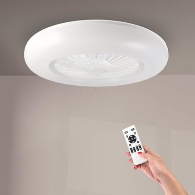 M mimotec - Ventilateur de plafond LED Aero/Moteur DC/Blanc/Télécommande incluse/Ultra-silencieux/Mode été - hiver/Minuterie. Conception moderne et installation facile. LM8085