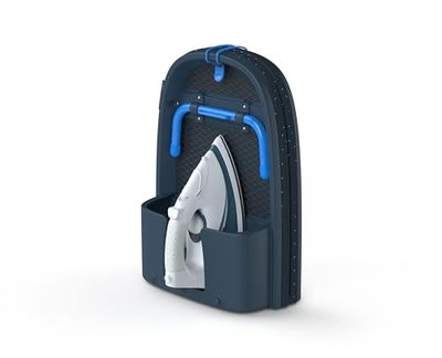 Joseph Joseph Pocket Planche à repasser pliante 90 x 33 cm avec Housse en Coton Super Absorbante, Rangement Compacte, Table Peu Encombrante, Porte-Fer Intégré, Noir/Blue