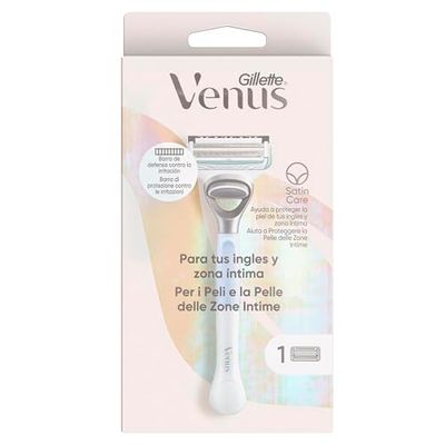 Gillette Venus, Rasoio per Peli e Pelle Della Zona Intima + 1 Lamette di Ricambio, Rasoio Parti Intime Donna, Lamette Donna Gillette Venus Ricariche