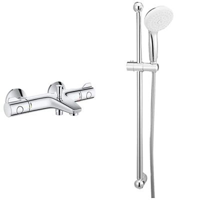 Grohe 34569000 Grohtherm 800 Miscelatore Termostatico per Vasca/Doccia, da Parete [Vecchio Modello], Argento + Grohe 27644001 Set Asta Doccia a 3 Getti Tempesta, Cromo