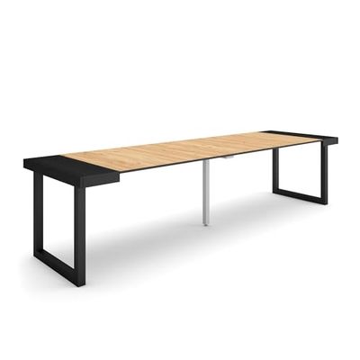 Skraut Home | Mesa Consola Extensible | Mesa Comedor Plegable | 300 | para 14 comensales | Patas Madera Maciza | Estilo Moderno | Roble y Negro