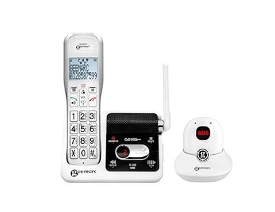 Geemarc Amplidect 595 SOS Pro - Téléphone Amplifié sans Fil et Son Médaillon d’Appel d’Urgence avec Répondeur et Grosses Touches pour Séniors - Perte Auditive Moyenne ou Sévère - Version FR