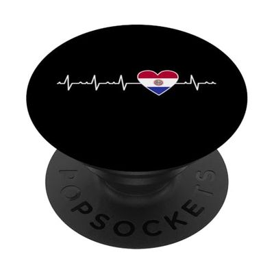 Bandera de Paraguay Heartbeat Love Paraguay PopSockets PopGrip Adhesivo