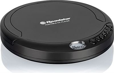 Roadstar PCD-435NCD/BK Discman Leitor de CD, CDA, CD-R, CD-RW, portátil com auriculares incluídos, sem fios, ecrã LCD, pilhas, preto
