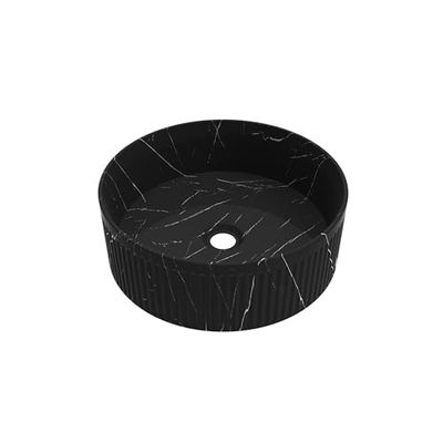 BAIKAL - Lavabo en céramique sur plan de travail. Lavabo rond finition noire. Dimensions : 37 x 37 x 12 cm. Sans trou pour robinet. Livré avec emballage renforcé