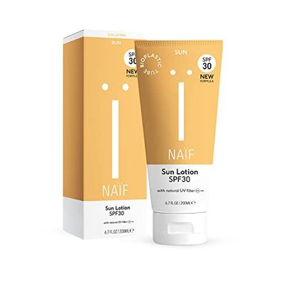 Naif, Zonnebrand Lotion SPF30, Zonnebrand lotion met minerale filter van zinkoxide, Oceaanvriendelijk, Geen minerale oliën, parabenen en siliconen, 100% Vegan, 200ML