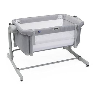 Chicco Next2Me Magic Evo, Couffin, avec Mode Bascule, Inclinaison, côté Rabattable, Hauteur réglable, 4 Roues, Matelas et Sac de Voyage Inclus, Gris Clair