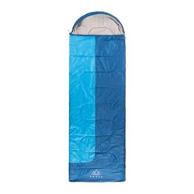 KADVA Saco de Dormir para Acampadas Dorma L con Cierre Lateral Izquierdo 220 x 75 cm Saco de Dormir Azul con Capucha Temperatura Confort 14 Grados para Otoño-Primavera Tecnología Ripstop