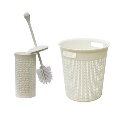 JVL Loop Toilet Brush and Round Plastic Bin-White, Polypropylene, One Size