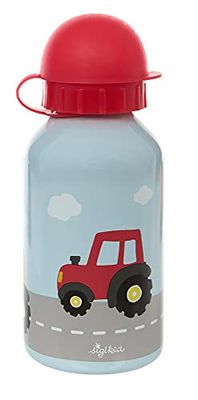 Sigikid 25199 - Borraccia in acciaio inox, trattore, per bambini e ragazze, accessori raccomandati a partire dai 3 anni in su, azzurro/rosso, 350 ml