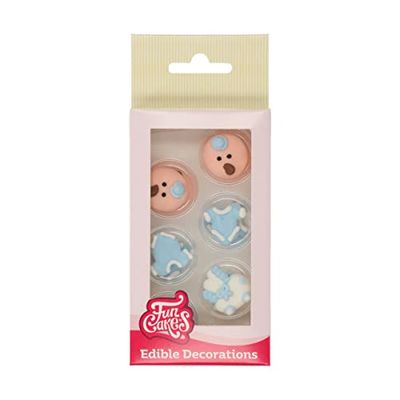 FunCakes Sugar Decorations Baby Boy: Ready to Use for Cake Decoration, Perfect for Babyshower Cupcakes, Muffins and more, Glutenfree certified, Set/12, Mix