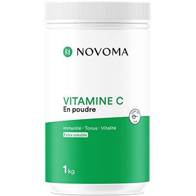 NOVOMA Vitamine C Pure 1kg, 1000mg par dose, Acide L-Ascorbique en Poudre Ultra Fine, Puissant Antioxydant, Système Immunitaire & Fatigue, Cuillère Doseuse Incluse