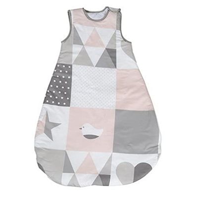 roba Saco de Dormir Bebe 90 cm - Happy Patch - Saquito de Algodón para Niños - 6-18 Meses - 4 Estaciones (Verano e Invierno) - Patrón de Azulejos - Rosa/Gris