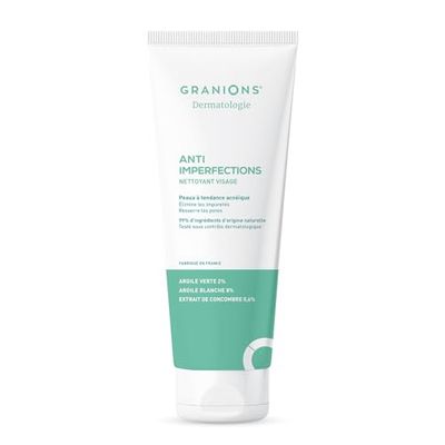 GRANIONS Nettoyant Visage Anti Imperfections - Nettoie, Hydrate & Purifie | Elimine les Impuretés & l’Excès de Sébum - Argile Verte, Argile Blanche, Vitamine C - Pour l'Acne - Résultats Prouvés - 150g