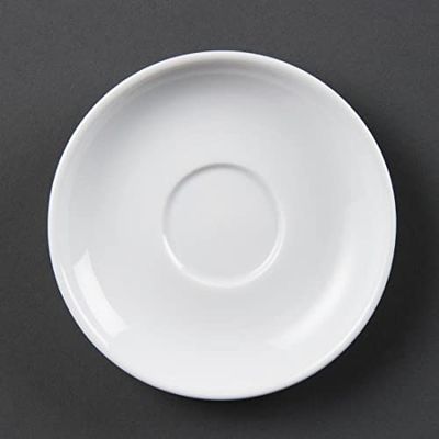 Olympia Soucoupe à espresso Whiteware 85ml (Lot de 12), blanches, compatibles avec la tasse CB464, porcelaine entièrement vitrifiée, Passe au four, au micro ondes, Certifié BS4034, CB465