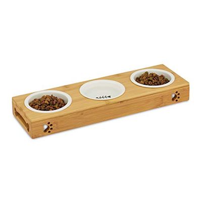 Relaxdays Ciotola Rialzata, Scodella Ceramica, Acqua & Cibo, Lavabili in Lavastoviglie, Cani & Gatti, Tripla, naturale