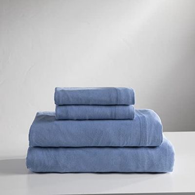 Baltic Linen Company Cotton Jersey Sheet Set, Flanella, Blue, Coppia