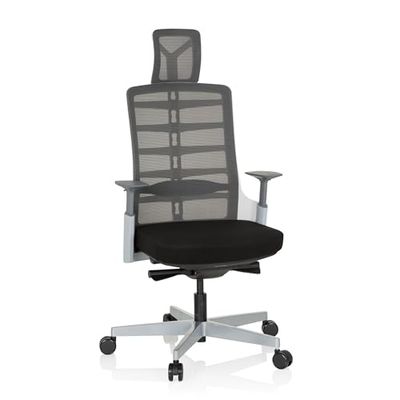 hjh OFFICE 640410 Silla de Oficina SKARIF Tela/Tejido de Malla, Blanco/Gris/Negro, Silla de Ejecutivo, Respaldo con Apoyo Lumbar