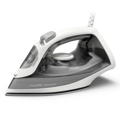 Philips Plancha de vapor Serie 2000 - Hasta 25 g/min de vapor continuo. 2000 W. Depósito de 250 ml. Eliminación rápida de arrugas. 4 ajustes de vapor. Suela de cerámica. Ligera. Gris (DST2020/80)