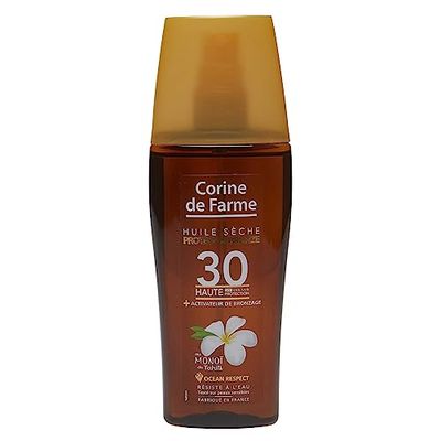 Corine de Farme - Huile Sèche Protège et Bronze SPF30 - Protection Solaire UVA UVB - Bronzage Lumineux - Formule avec Monoï de Tahiti - Clean Beauty Zéro Paraben - 150 ml - Fabriqué en France