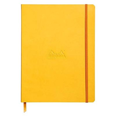 RHODIA 117566C - Jonquille Soft Notebook - 19x25 cm - Dot Dot - 160 pages - 90g Ivory Clairefontaine Paper - Bookmark, Elastic Closure - Faux Leather Cover - Rhodiarama Collection