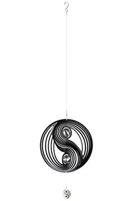 GILDE Girlang, XL, vindspel, Yin Yang – dekoration för upphängning av rostfritt stål med 2 kulor – färg: svart – Ø 38 cm lång kedja 53 cm – total längd 108 cm