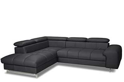 Cotta c241667 angolo D209 imbottito con testa regolabile, con funzione letto e cassetto di letto, in morbida Finta Pelle nero 206 x 262 cm