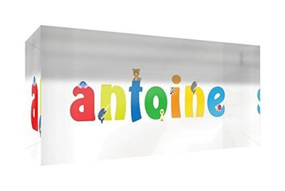 Little Helper Souvenir Décoratif en Acrylique Transparent Poli comme Diamant Style Illustratif Coloré avec le Nom de Jeune Garçon Antoine 5 x 15 x 2 cm Petit